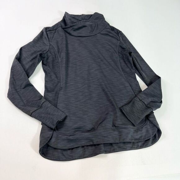 Athleta Top Womens Medium Black Solid Long-Sleeve High-Neck Sweatshirt Pullover - Picture 1 of 11